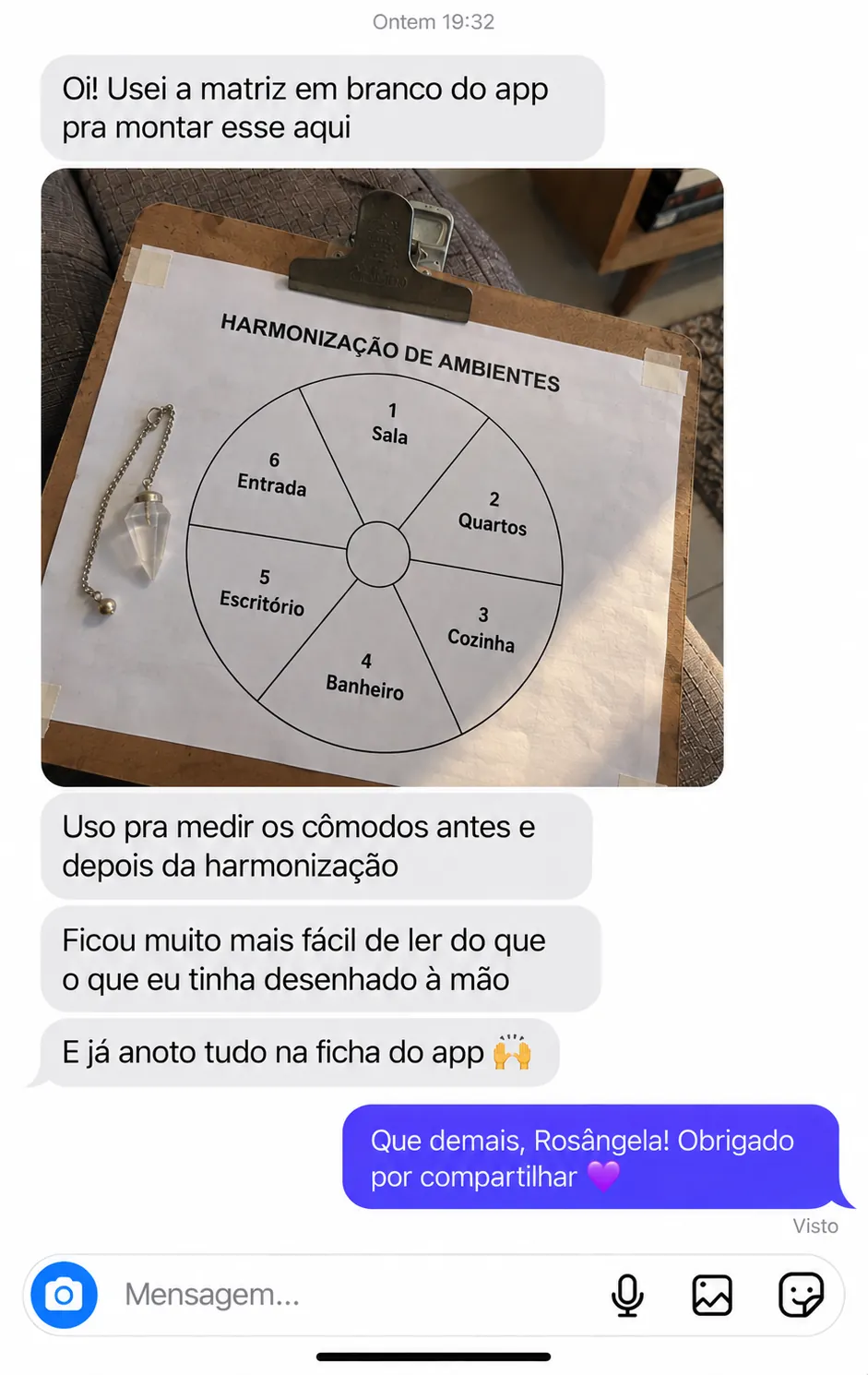Instagram screenshot: a user shows a space harmonizing chart built on a blank template
